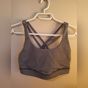 Lululemon Energy Bra Dark Olive with White Stripes - Size 6